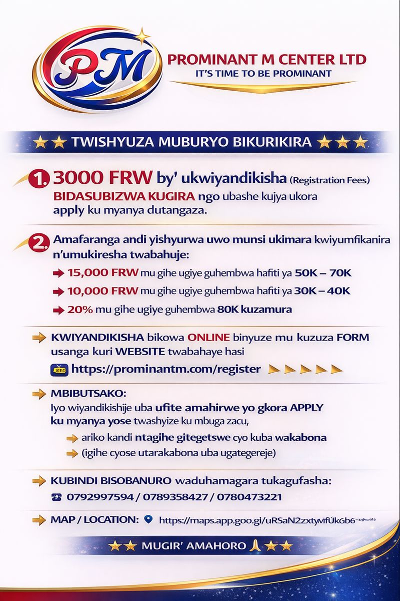 Uburyo Prominant M Center Ltd Yishyuzamo Registration & Service Fees